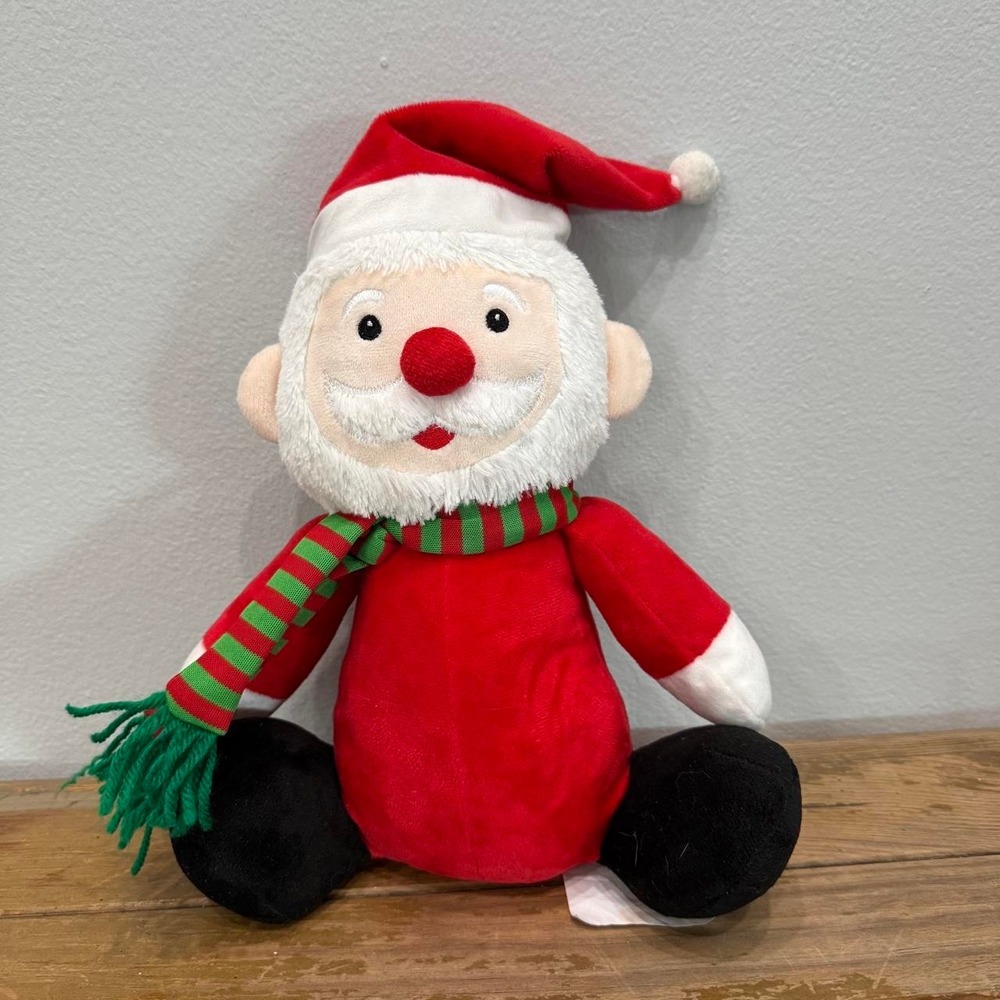 JMLE Santa Claus Plush Toy Red Holiday Stuffed Animal Green Scarf 9.5" NEW